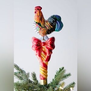 Mackenzie - Childs Courtly Check Rooster Tree Topper Poland Hand-painted